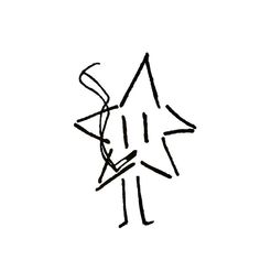 a black and white drawing of a star with lines coming out of the bottom corner