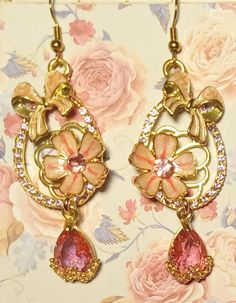 Pink Flower and Rhinestone Drop  Earrings Pink Flower Earrings, Peoria Az, Subtle Elegance, Spring Blooms, Pink Tone, Etsy Earrings Dangle, Floral Designs, Pink Flower, Flower Earrings