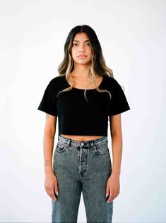 this is our version of the perfect t-shirt to wear all day, every day, and for any occasion: while WFH, at the office, at a bar, or at the beach. we’re here for versatility. Black Graphic Tee Cropped Shirt, Black Cropped Graphic Tee, Jennifer Aniston Legs, Black Cat Tee Shirts, A Bar, Cute Everyday Outfits, Really Cute Outfits, Preppy Outfits, Teen Fashion Outfits