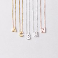 Uppercase initial necklace - perfect for a meaningful gift to someone special or yourself. D E T A I L S * Single initial size is approximately 6 x 7 mm * Chain is 14k gold fill, sterling silver, or 14k rose gold fill OR 14k gold plate, silver plate, or 14k rose gold plate * Charms are matte gold plate, matte silver plate, or shiny rose gold plate * This listing is for one necklace P R O M O T I O N * Bridesmaids gifts: message us for a coupon code * New FACEBOOK or INSTAGRAM followers: follow u Jewlery Necklace, Dainty Initial Necklace, Alphabet Necklace, Monogram Bracelet, Choker Pendant, Hippie Necklace, Daughter Necklace, Monogram Necklace, Paper Jewelry