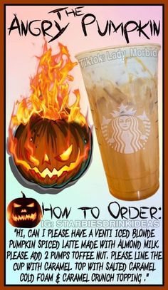 an advertisement for the starbucks pumpkin drink, with instructions to make it into a cup