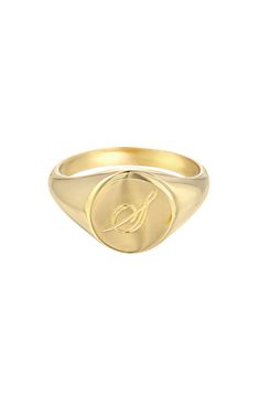 Single initial engraved signet ring in 14k solid gold in the font of your choice, block or script, this ring is just perfect and part of our best sellers, a true personalized and fun timeless signet rings. Made in L.A. Size: Approx. 0.4''(H) Weight : Approx. 2.9 Grams Ships in 5-11 business days All personalized items are Final Sale Comes gift ready in a custom Zoe Lev jewelry box. Feel free to contact us for any customization as all jewelry is made to order and we'll gladly accommodate Symbolic Yellow Gold Signet Ring Engraved, Symbolic Personalized Yellow Gold Signet Ring, Personalized Yellow Gold Signet Ring, Symbolic Hallmarked Signet Ring For Formal Occasions, Symbolic Formal Signet Ring Hallmarked, Formal Symbolic Hallmarked Signet Ring, Gold Sterling Silver Engraved Initial Ring, Symbolic Formal Signet Ring With Polished Finish, Symbolic Polished Signet Ring With Open Design