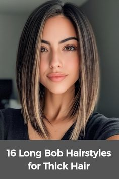 The long bob, or lobe, is a versatile hairstyle that suits both fine and thick hair types. This trendy cut typically falls between the collarbone and shoulders, creating a balanced look that flatters many face shapes. Adding layers gives it more texture and movement, while incorporating bangs can frame the face attractively. Blonde shades can add brightness and enhance the overall style. Straight or styled with waves, long bobs offer an effortlessly sophisticated appearance suitable for any even Long Bobs Haircuts, Long Bob Haircuts With Bangs, Asymmetrical Long Bob, Long Bob With Curtain Bangs, Bob Hairstyles For Thick Hair, Mid Length Bob, Long Bob Ombre, Long Bob Hairstyles For Thick Hair, Long Angled Bob Hairstyles