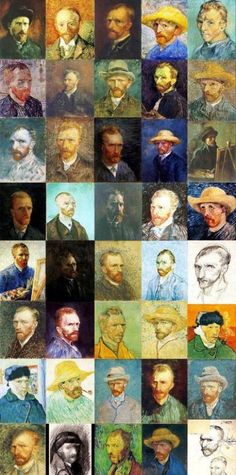 many different pictures of people with hats and beards, all painted in different colors