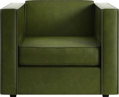 a green leather chair with black legs