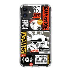 an iphone case with various stickers on it