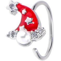 Product Details20 Gauge 5/16 Clear Gem Santa Hat Stars Red Nose Hoop Be a holiday star with this 20 gauge nostril ring. It is made with an 8mm durable 316L surgical grade stainless steel circular ring. It features a charm of a Santa hat, in traditional red and featuring star embellishments and clear gems. The hat also is embellished with a large white orb detail. This holiday season, be a star and let Santa's hat spruce up your look with this festive nose piercing jewelry. Specifications: 20 Gau Nostril Ring, Patriotic Jewelry, Nose Piercing Jewelry, Winter Inspired, Nose Hoop, Red Nose, Nose Piercing, Santa Hat, Piercing Jewelry