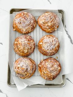 baked pastries on a baking sheet covered in powdered sugar