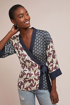 Kimono Wrap Top, Patchwork Kimono, Patchwork Clothes, Mode Kimono, Kimono Blouse, Batik Fashion, Satin Kimono, Meadow Rue, Kimono Wrap