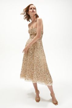 Sequin All Over Bandeau Dress Evening Reception, Formal Wedding Guest Dress, Dresses Sequin, Gold Sequin Dress, Sequin Embroidery, Bandeau Dress, Trending Sunglasses, Reception Dress, Gold Sequin