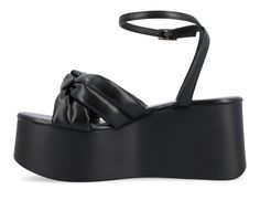 Our Lailee sandals from Journee Collection will give you the style and comfort you need in one. With fabric uppers, platform heel, crisscross details, and 4 mm Tru Comfort Foam™ insole, you'll find yourself wearing them with everything. Their open round-toe shape makes for the perfect finishing touch to compliment any and all of your outfits. Luxe Vegan Leather and Fabric upper, Ankle and Buckle Strap,2 1/2\ platform wedge heel, Open Round Toe, Tru Comfort Foam™ footbed, Man-made outsole, Crissc Platform Sandals Black, Platform Wedge Heels, Open Toed Heels, Black Wedge Sandals, Platform Heel, Round Toe Heels, Platform Wedge Sandals, Platform Wedge, Find Yourself