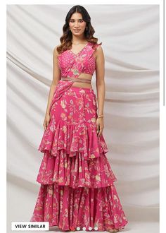 Floral Work Blouse, Sharara Saree, Pink Sharara, Ruffle Saree, Saree Gown, Style Guru, Drape Saree, Draped Skirt, Lehenga Saree