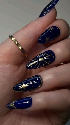 Royal Blue Nails, Navy Blue Nails, Witchy Nails, Nagellack Trends, Blue Acrylic Nails, Colorful Nails, Her Nails, Nail Swag, Ideas Outfit