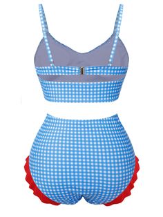 Blue 1950s Spaghetti Strap Button Plaids Swimsuit | Retro Stage Retro Stage, Retro Bathing Suits, Women's Swimsuit, Retro Swimsuit, Vintage Swimwear, Standard Dress, Bra Types, Blue Swimsuit, Wireless Bra