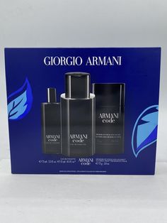 GIORGIO ARMANI Men's 3-Pc. Armani Code Eau de Toilette Gift Set *See Details*. DESCRIPTION: Smooth and sensual, Armani Code is an intoxicating blend of green mandarin, lavandin, cedarwood and tonka bean. An irresistible long-lasting fragrance. This Ambery Woody cologne never ceases to create a mood of seductive and sensitive masculinity. Gift Set Includes: • 2.5-oz. Armani Code Eau de Toilette Spray • 0.5-oz. Armani Code Eau de Toilette Travel Spray • 2.6-oz. Armani Code Deodorant Fragrance Family: Ambery Woody Top Note: Green Mandarin Middle Note: Lavandin Heart Base Note: Tonka Bean, Cedarwood Stronger With You Absolutely Armani, Armani Code Parfum, Giorgio Armani Si Intense, Armani Because Its You Perfume, Si George Armani Perfume, Armani Code, Armani Men, Tonka Bean, Mens Fragrance