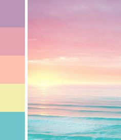 two different color palettes with the ocean and sky in the background, one is blue