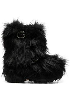 black faux-fur design buckle-strap fastening round toe ankle-length branded insole EVA midsole Vibram® sole pull-on style This piece comes complete with a protective dust bag. Black Boots With Faux Fur Trim, Black Faux Fur Boots With Trim, Black Faux Fur Boots For Winter, Black Faux Fur Boots With Round Toe, Black Ankle Boots With Faux Fur Trim, Black Shearling Boots With Faux Fur Trim, Black Fur Boots, Fur Boots Women, Fur Design