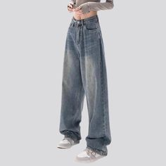 Introducing the 2023 Spring-Summer Collection's urban-style polished jeans for ladies ââ‚?vintage. baggy. high-waisted. and with a zipper & button closure: the ultimate must-have for your wardrobe!Why You'll Love It: Vintage Charm: These jeans offer a classic look with their baggy. sanded aesthetic and high-waisted shape. Modern Edge: Embody the spirit of city-trend with a hint of contemporary edge from the zipper & button closure. Effortless Comfort: Crafted from durable materials. these jeans High Waist Flare Jeans For Streetwear, Baggy Flare Jeans For Streetwear, Trendy High Waist Cropped Jeans For Streetwear, Trendy High-waisted Cropped Jeans For Streetwear, Trendy Cropped Jeans For Streetwear In Denim Blue, Trendy Denim Blue Cropped Jeans For Streetwear, High Waist Denim Blue Flare Jeans For Streetwear, Trendy Mid-rise Cropped Jeans For Streetwear, Summer Baggy Flare Jeans