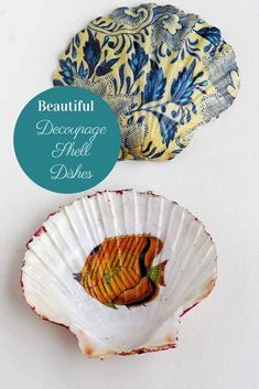 two paper plates with designs on them and the words beautiful decographge shell dishes