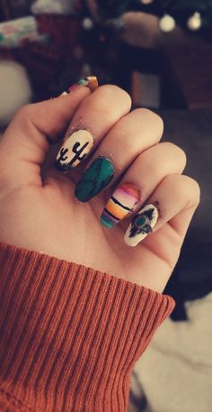 Turquoise Western Nails, Country Nails Design, Cowgirl Nails Westerns, Native Nails, Western Fall Nails, Fall Western Nails