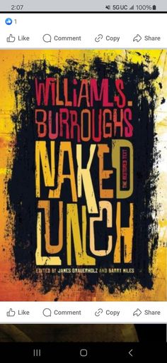 the book cover for naked lunch by william s burroughs is displayed on an iphone screen