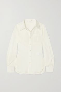 It's always worthwhile investing in high-quality shirting, and styles like this one by SAINT LAURENT translate well all year round. From the maison's Pre-Fall '21 collection, it's tailored from cotton and linen-blend for a slightly loose fit and has neat tuxedo-style cuffs. The chest pocket is subtly embroidered with the interlocking logo in tonal threads. Ysl Clothes, Saint Laurent Shirt, Tuxedo Style, Luxury Women Fashion, Classic Jeans, Silk Crepe, Pre Fall, Colorful Fashion, Net A Porter