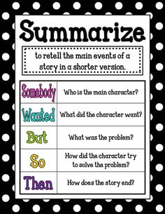 summarize to retell the main events of a story in shorter version