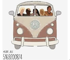 an old vw bus with people in it