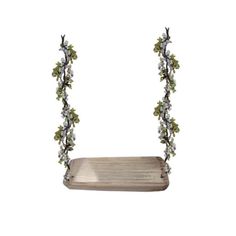 a wooden swing with flowers on it