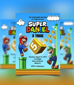 the super mario birthday party is going on in this video game themed card boarder