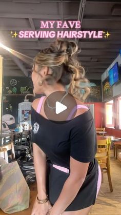 Cute Hairstyles For Working In A Restaurant, Server Updo, Server Updos Hairstyles, Serving Hairstyle, Waitressing Hairstyles, Cute Hairstyles For Servers, Easy Server Hairstyles, Quick Updos For Medium Hair For Work