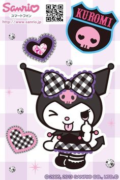 an image of a cartoon character with hearts and skulls on the wall in front of her