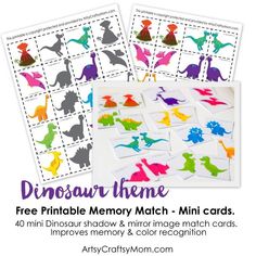 dinosaur themed memory match - mini cards with free printables