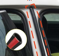 an image of a car door handle on the side of a vehicle with red lines going through it