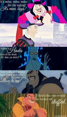 some disney characters with different expressions and sayings on their faces, including the same character