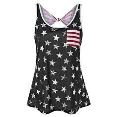 American Flag Backless Tank Top with Bowknot - Black - 3B68342417 - Original Design-Women's Clothing  #OriginalDesignWomensClothing #Original #DesignWomen's #Clothing American Flag Fashion, Lace Camisole Top, Backless Tank Top, Independance Day, Star Graphic, Graphic Tank Tops, Tops Casual, Summer Tank, Summer Tank Tops