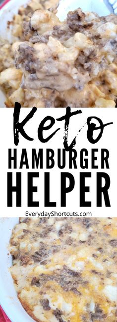 keto hamburger helper recipe on a plate with text overlay that reads keto hamburger helper