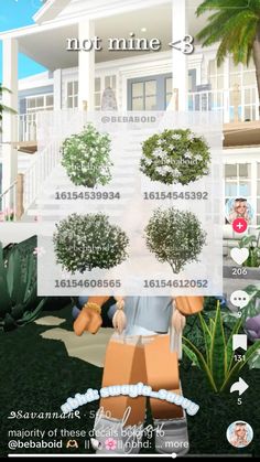 Codes For Plants In Bloxburg, Bloxburg Realistic Front Yard, Bloxburg Picture Codes Plants, Bloxburg Realistic Plant Decal Codes, Bloxburg Garden Decals Codes, Realistic Bloxburg Apartment, Plant Decals Bloxburg Outdoor, Green Wallpaper Bloxburg, Bush Decal Codes