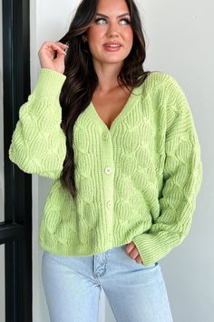 100% ACRYLIC Model Wearing Size S/M Color: Green Sweater Cardigan Cable Knit Button-Front Long Sleeve Relaxed Fit Cardigan Has Stretch 16.5“ Armpit To Sleeve End 12" Armpit To Hemline For Model Size Specs Please Check Size Charts Launched: 8/21/24 Green Cable Knit Sweater Coat With Long Sleeves, Green Cable Knit Long Sleeve Sweater Coat, Green Long Sleeve Cable Knit Sweater Coat, Green Casual Cable Knit Cardigan, Green Knit Button-up Outerwear, Green Cable Knit Sweater Coat, Green Button-up Knit Outerwear, Green Button-up Winter Sweater, Cozy Green Cable Knit Cardigan