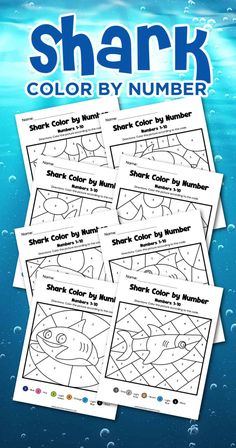 shark color by number worksheet for kids to learn numbers and colors with the ocean theme