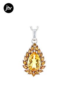 2.55ct Pear Shape Citrine With 1.08ctw Marquise & .06ctw Round Madeira Citrine Rhodium Over Sterling  Silver Pendant With 18" Singapore Chain. Measures approximately 1.24"L x .62"W. 3.7mm bail. Lobster claw clasp with a 2" extender. Yellow Pear-shaped Gemstone Jewelry, Pear-shaped Topaz Gemstone Jewelry, Fine Jewelry Pear-shaped Citrine, Pear-shaped Topaz Jewelry With Accent Stones, Pear-shaped Citrine Gemstone Jewelry, Pear Shaped Citrine Gemstone Jewelry, Fine Jewelry Pear-shaped Multi-stone, Diamond Cut Citrine Jewelry, White Gold Citrine Jewelry With Gemstone Accents