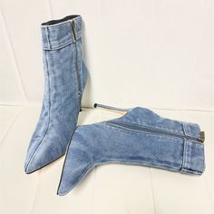 Brand New Denim Boots For Women Size 10. They Are Cute For A White Outfit Like A Causal Dress. Denim Blue Pointed Toe Boots, Denim Blue Pointed Toe Denim Boots, Chic Denim Blue High Heel Boots, Trendy Denim Blue Round Toe Boots, Fitted Denim Boots With Pointed Toe, Chic Denim Blue Boots For Fall, Chic Fitted Denim Blue Boots, Dark Wash Denim Boots With Round Toe, Trendy Fitted Denim Blue Boots