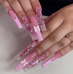 Long Acrylic Nail, Girly Acrylic, Cute Acrylic Nail Designs, Glow Nails, Pretty Gel Nails