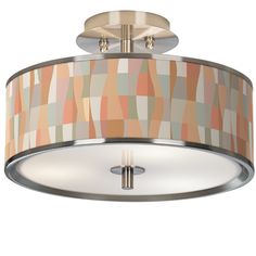 a semi flush light fixture with a multicolored drum