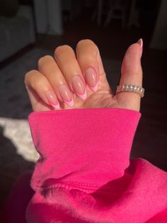 Back To School Nails Acrylic Almond, Nails Baby Pink Design, Teen Girl Nail Ideas, Simple Nail Ideas Almond Shape Summer, Baby Pink Nails With Design Art Ideas, Nail Inspo Trendy Pink, Nails For Rome, Pink French Tips With Design, Pink Double French Nails