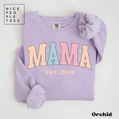 Personalized Mama Eat 2024 Sweatshirt, Comfort Colors sweatshirt, New Mom gift Mama Eat sweatshirt, Gift for Mom, Custom Mother's Day Gift Our graphic sweatshirts are very soft, very cute and bound to keep you warm in the colder months. It's a pre-shrunk, classic fit sweater made with air-jet spun yarn for a soft feel.  ► SHIRT DETAILS The Comfort Colors® sweatshirts are UNISEX - they are meant to have a relaxed fit, please refer to the size chart for more details. Luxurious comfort and style are what this unisex, garment-dyed sweatshirt is all about. It's made with 80% ring-spun cotton and 20% polyester and the fabric is 3-end garment-dyed, ring-spun, color-blast fleece with a 100% cotton face. Each sweatshirt comes with a relaxed fit, a rolled-forward shoulder, and a back neck patch.  .: Mother's Day Family Matching Crew Neck Sweatshirt, Family Matching Graphic Print Sweatshirt, Family Matching Crew Neck Sweatshirt For Mother's Day, Family Matching Sweatshirt For Mother's Day, Mother's Day Crew Neck Sweatshirt With Lettering, Mother's Day Lettering Crew Neck Sweatshirt, Mother's Day Sweatshirt With Name Print And Crew Neck, Mom Pregnancy Announcement, Maternity Ideas