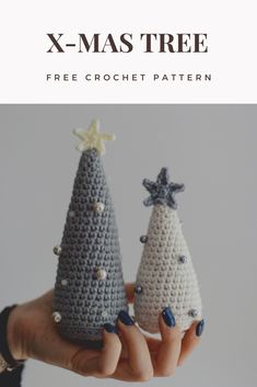 two crocheted christmas trees are shown with the text, x - mas tree free crochet pattern