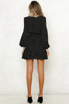 Sexy V-neck Polka Dot Dress Black Dresses Non-stretch Polka Dot Dress For Spring, Spring Polka Dot Mini Dress, V-neck Polka Dot Mini Dress For Summer, Flirty Polka Dot Mini Dress For Spring, Polka Dot V-neck Mini Dress For Summer, V-neck Mini Dress In Polka Dot For Summer, Casual V-neck Polka Dot Dress, Casual Polka Dot V-neck Dress, Casual Polka Dot V-neck Mini Dress