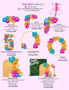 balloons are arranged in the shape of letters and numbers