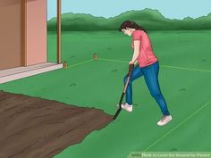 a woman digging dirt with a shovel